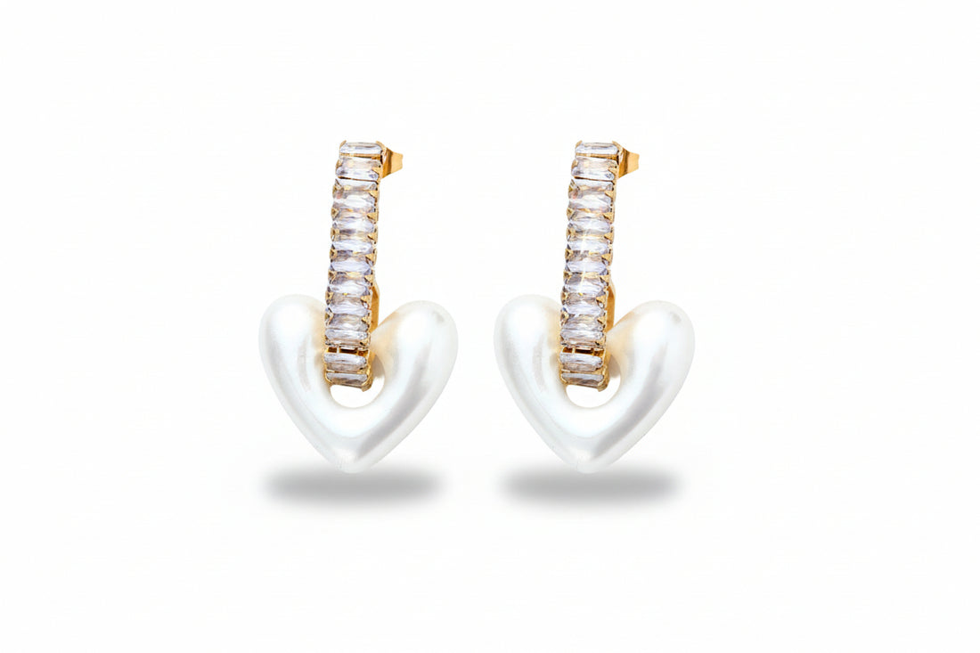 Amira Pearl Heart Hoops