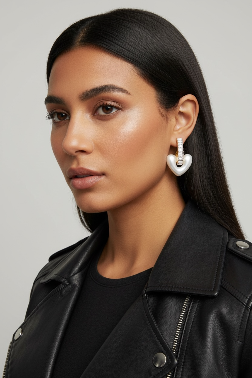 Amira Pearl Heart Hoops
