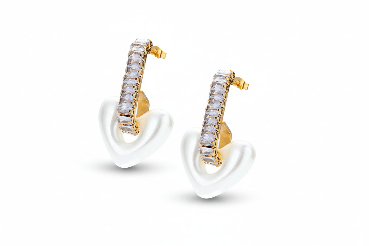 Amira Pearl Heart Hoops