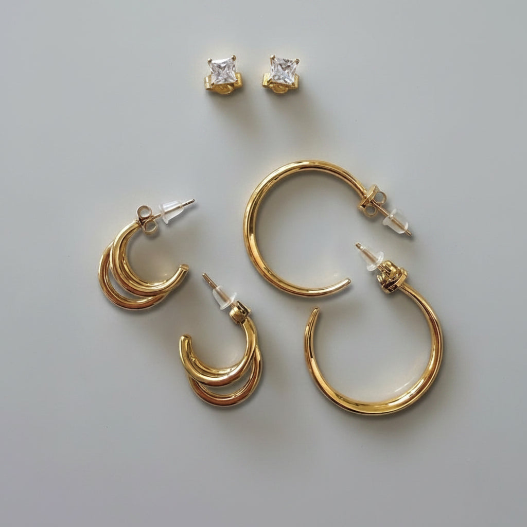The Ear Party Set — Everyday Hoop, Triple Mini Hoop & Crystal Stud