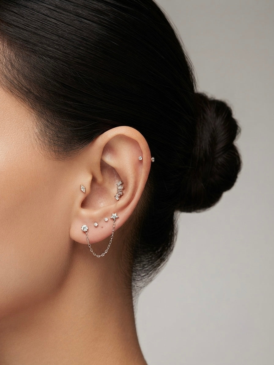 The Star & Stud Chain Earring