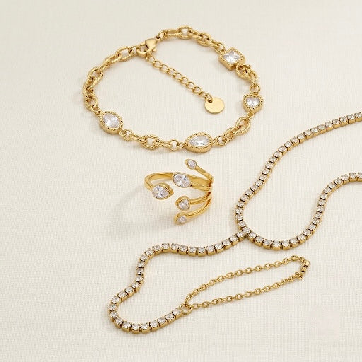 The Noor Stack — Link Bracelet, Tennis Hand Chain & Constellation Ring