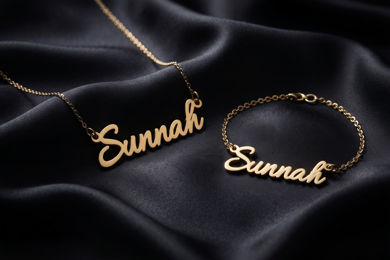 Custom Name Chain Set - English, Various Fonts Available (Necklace and Bracelet)