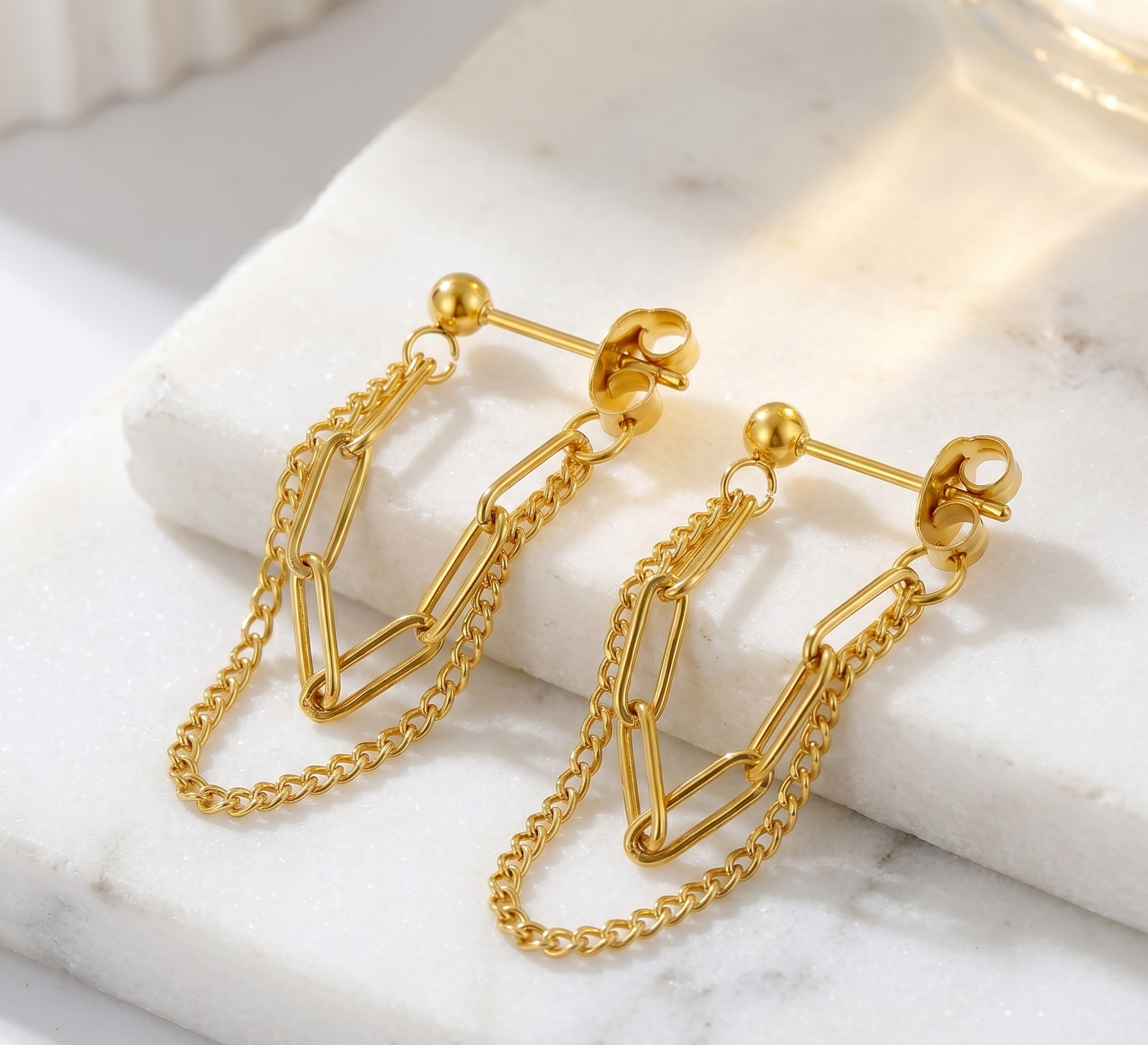 The Double Chain Drop Earrings