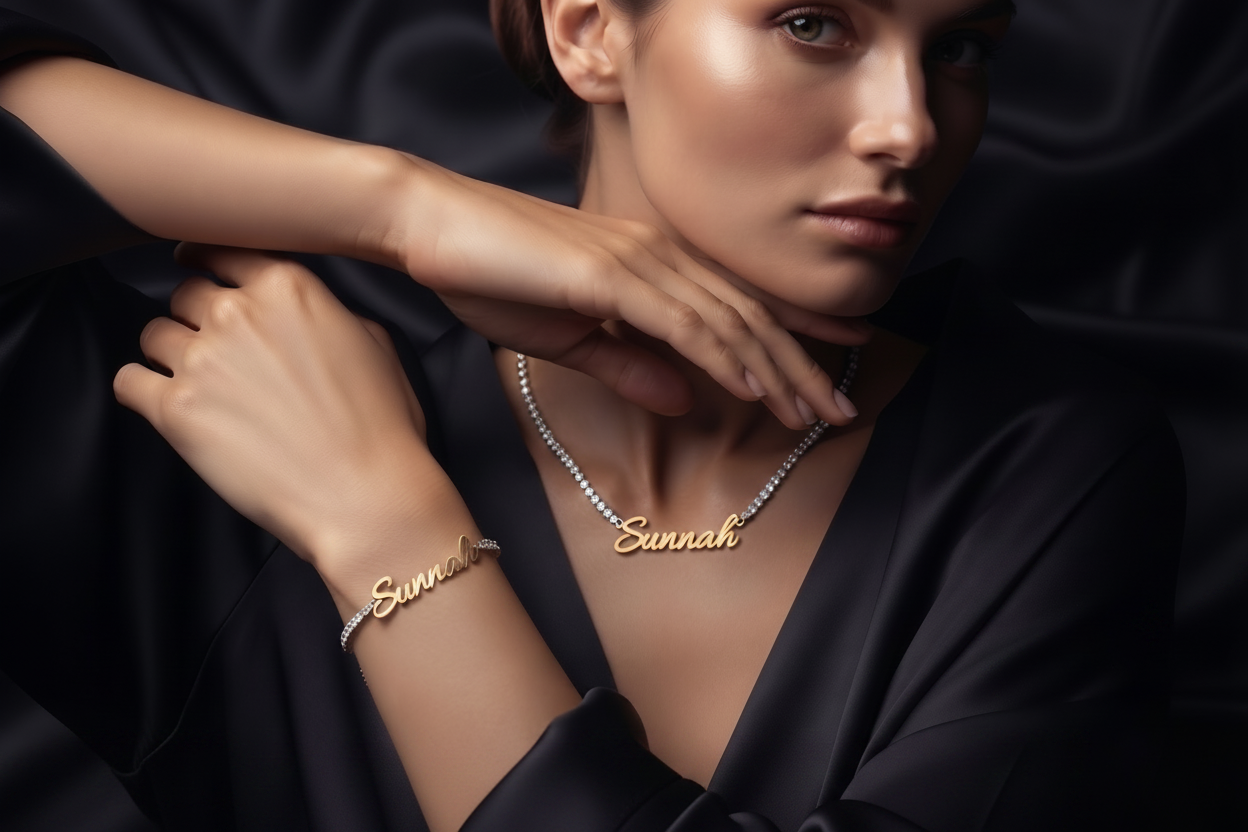 Custom Name Tennis Set - English, Various Fonts Available (Necklace and Bracelet)