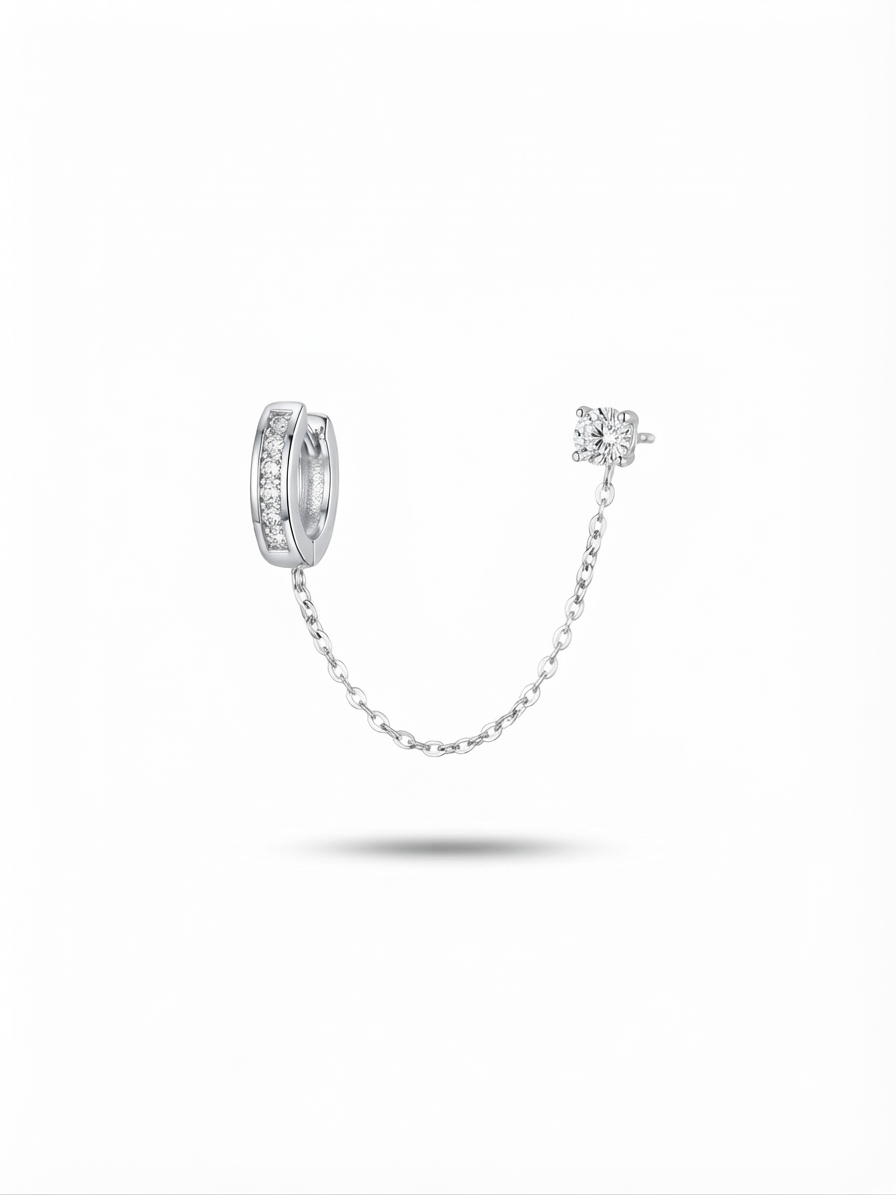 Chain Link Huggie & Stud Connector Earring