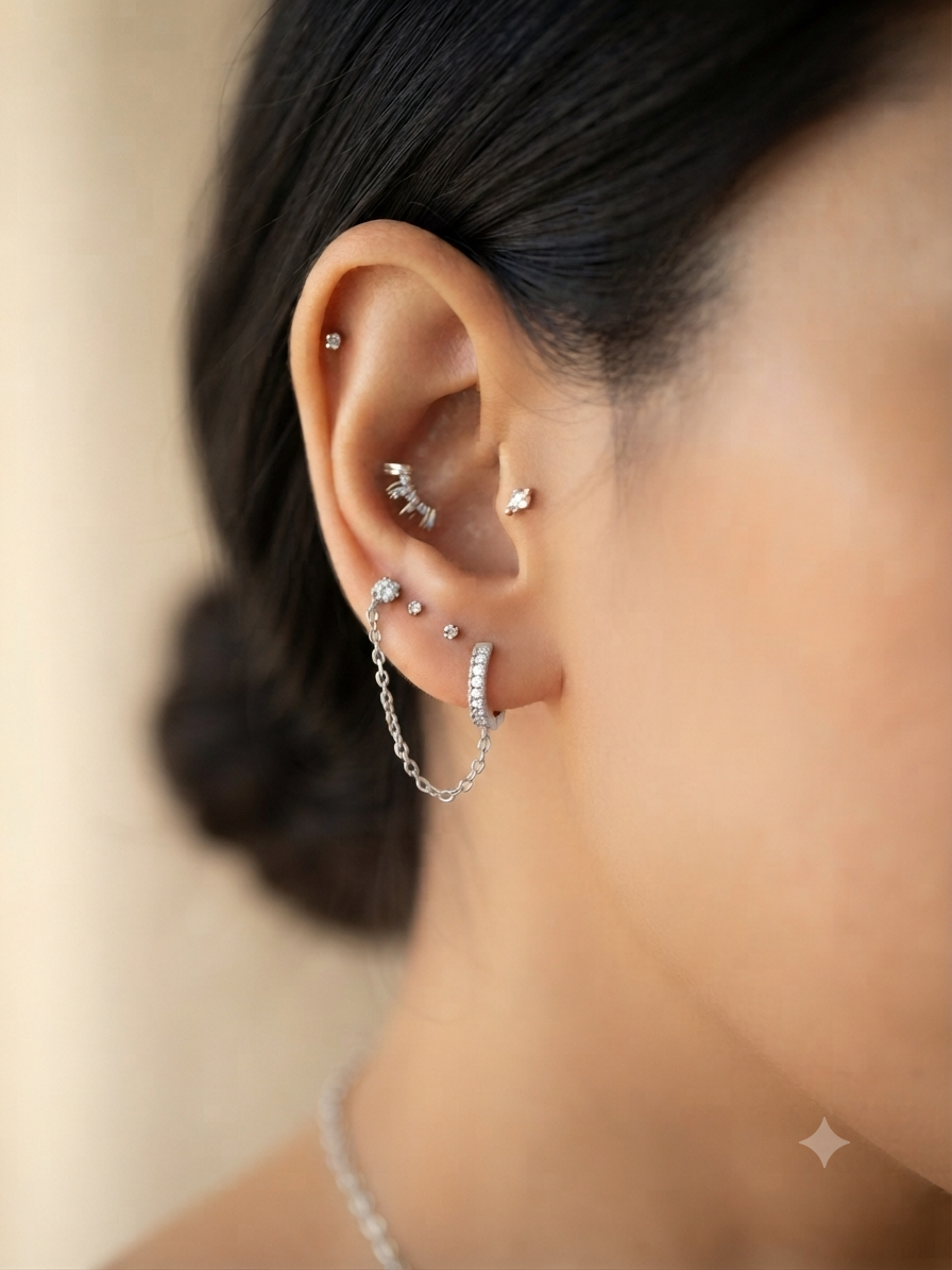Chain Link Huggie & Stud Connector Earring