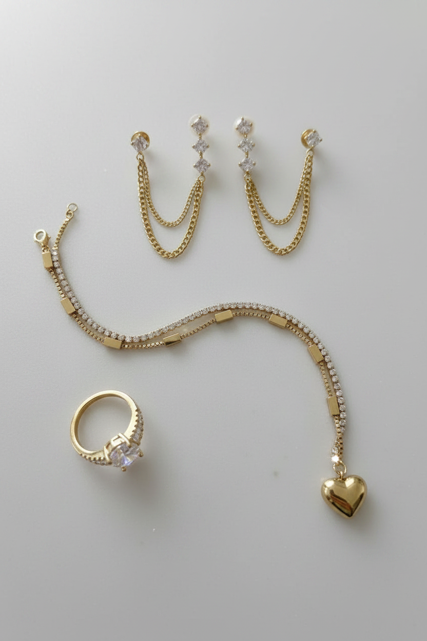 The Sparkle Set — Tennis Choker, Crystal Earrings & Statement Ring