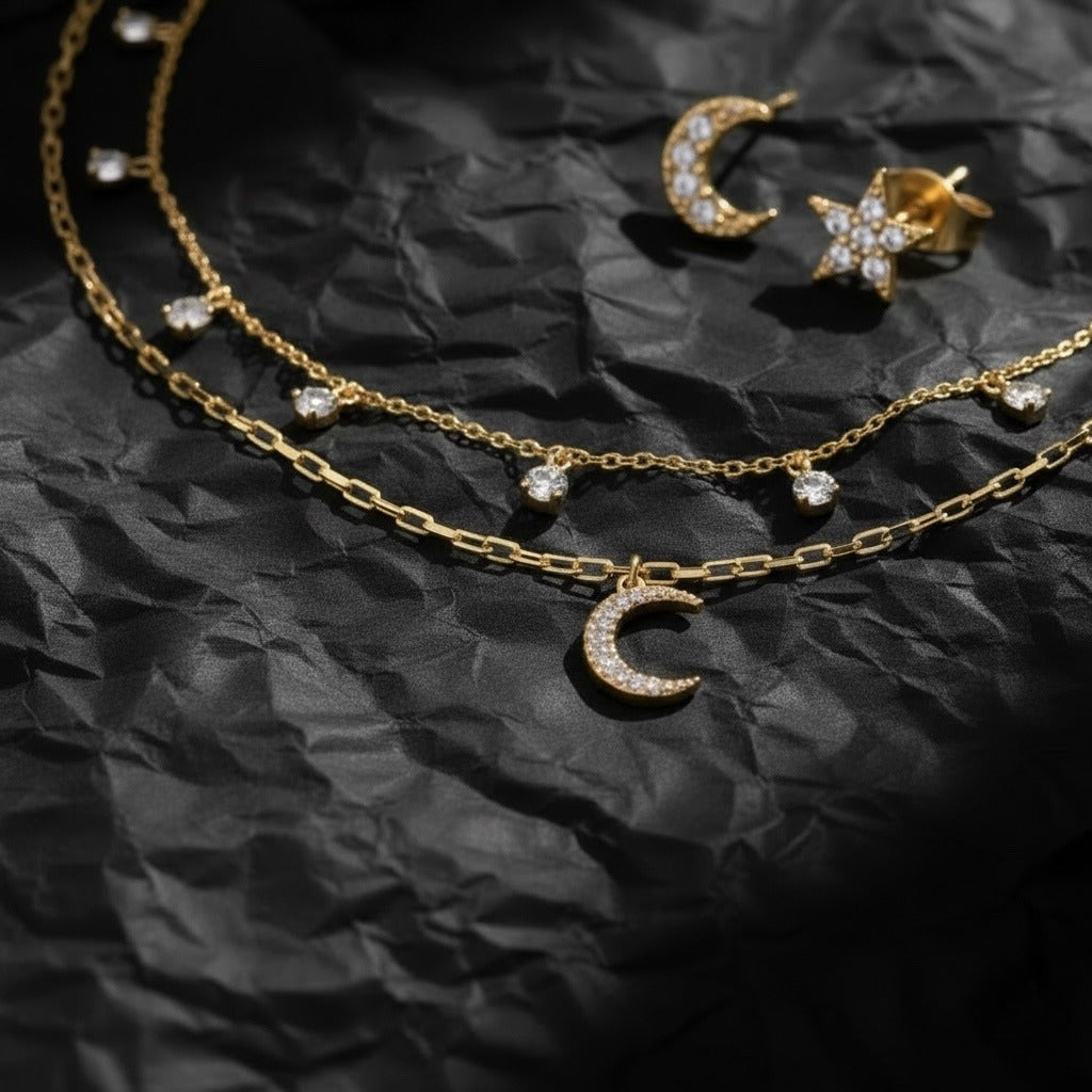 The Celestial Set — Star & Moon Studs + Layla Moon Necklace